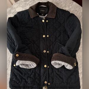 J. Crew Navy Quilted Jacket with Brown Corduroy Trim